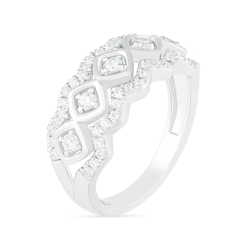 0.45 CT. T.W. Diamond Tilted Square Frames Ring in 10K White Gold