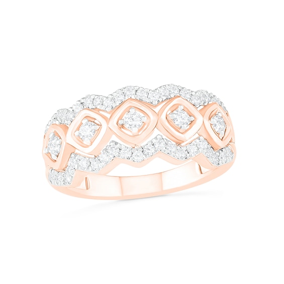 0.45 CT. T.W. Diamond Tilted Square Frames Ring in 10K Rose Gold