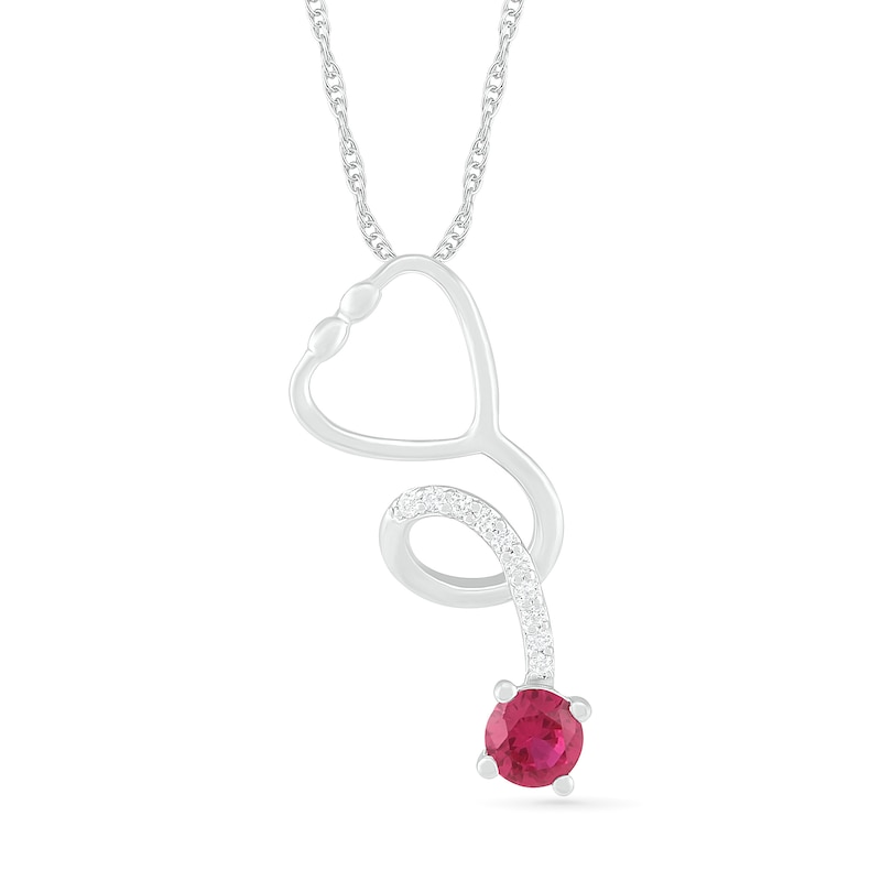 3.0mm Lab-Created Ruby and White Sapphire Tilted Loop Stethoscope Pendant in Sterling Silver|Peoples Jewellers