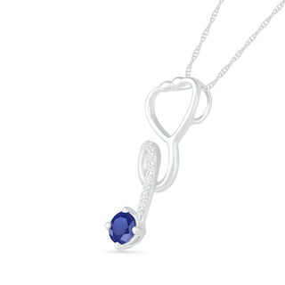 3.0mm Lab-Created and White Sapphire Tilted Loop Stethoscope Pendant in Sterling Silver