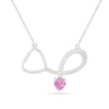 4.0mm Heart-Shaped Lab-Created Pink and White Sapphire Loop Stethoscope Necklace in Sterling Silver