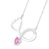 4.0mm Heart-Shaped Lab-Created Pink and White Sapphire Loop Stethoscope Necklace in Sterling Silver