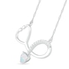 4.0mm Heart-Shaped Lab-Created Opal and White Sapphire Loop Stethoscope Necklace in Sterling Silver