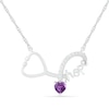 4.0mm Heart-Shaped Amethyst and Lab-Created White Sapphire Cursive "hope" Loop Stethoscope Necklace in Sterling Silver