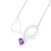 4.0mm Heart-Shaped Amethyst and Lab-Created White Sapphire Cursive "hope" Loop Stethoscope Necklace in Sterling Silver