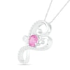 4.0mm Lab-Created Pink and White Sapphire Tilted Loop Heart Stethoscope Pendant in Sterling Silver