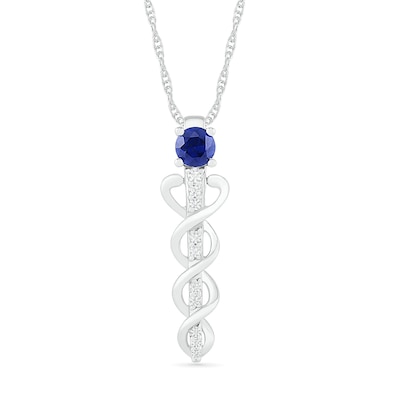 4.0mm Lab-Created Blue and White Sapphire Caduceus Pendant in Sterling Silver