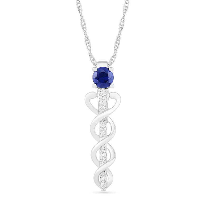 4.0mm Lab-Created Blue and White Sapphire Caduceus Pendant in Sterling Silver|Peoples Jewellers