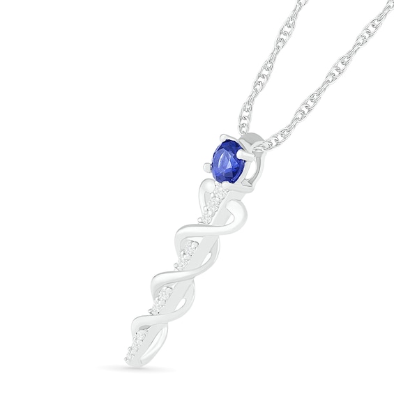 4.0mm Lab-Created Blue and White Sapphire Caduceus Pendant in Sterling Silver