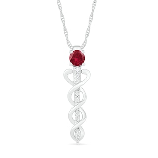 4.0mm Lab-Created Ruby and White Sapphire Caduceus Pendant in Sterling Silver