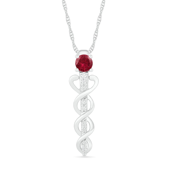 4.0mm Lab-Created Ruby and White Sapphire Caduceus Pendant in Sterling Silver