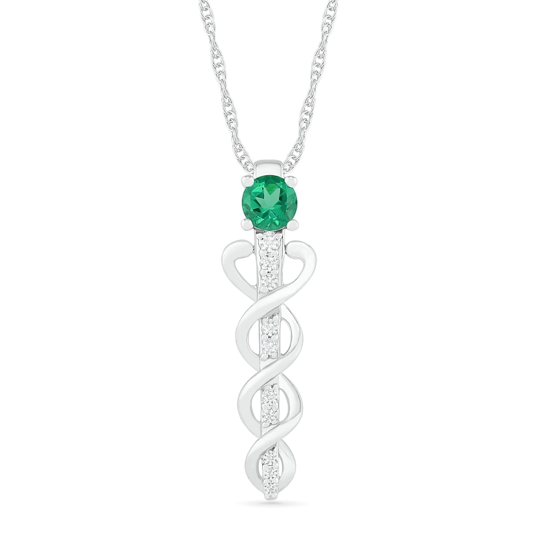 4.0mm Lab-Created Emerald and White Sapphire Caduceus Pendant in Sterling Silver|Peoples Jewellers