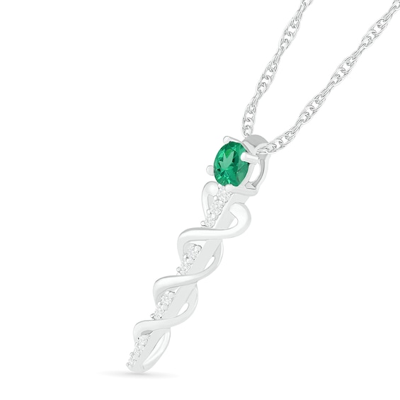 4.0mm Lab-Created Emerald and White Sapphire Caduceus Pendant in Sterling Silver