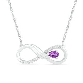 Pear-Shaped Amethyst and 0.04 CT. T.W. Diamond Winged Infinity Necklace in Sterling Silver