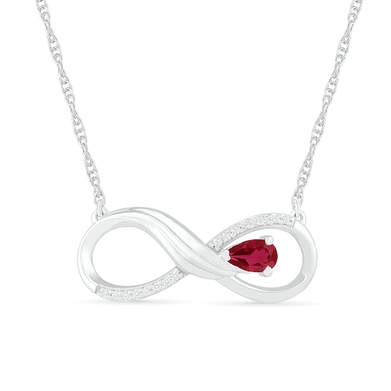 Pear-Shaped Lab-Created Ruby and 0.04 CT. T.W. Diamond Winged Infinity Necklace in Sterling Silver