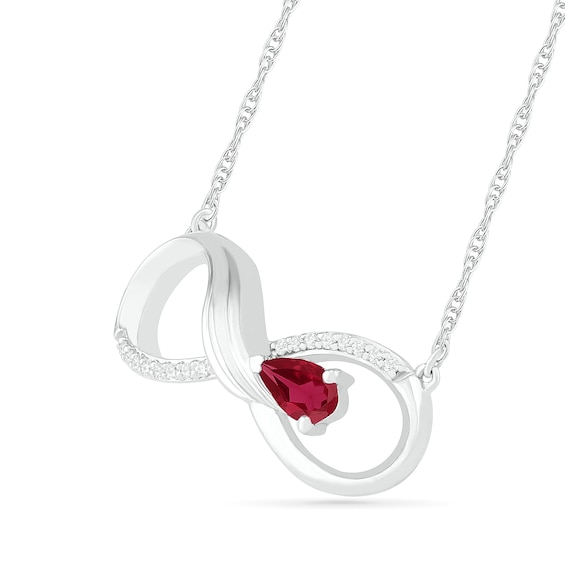 Pear-Shaped Lab-Created Ruby and 0.04 CT. T.W. Diamond Winged Infinity Necklace in Sterling Silver