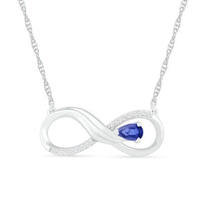 Pear-Shaped Lab-Created Sapphire and 0.04 CT. T.W. Diamond Winged Infinity Necklace in Sterling Silver