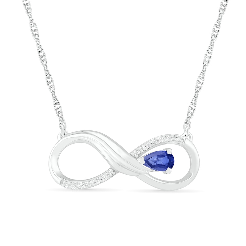 Pear-Shaped Lab-Created Sapphire and 0.04 CT. T.W. Diamond Winged Infinity Necklace in Sterling Silver|Peoples Jewellers