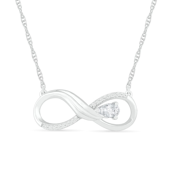 Pear-Shaped Lab-Created Sapphire and 0.04 CT. T.W. Diamond Winged Infinity Necklace in Sterling Silver