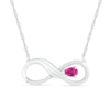 Thumbnail Image 1 of Pear-Shaped Lab-Created Pink Sapphire and 0.04 CT. T.W. Diamond Winged Infinity Necklace in Sterling Silver