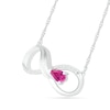 Thumbnail Image 2 of Pear-Shaped Lab-Created Pink Sapphire and 0.04 CT. T.W. Diamond Winged Infinity Necklace in Sterling Silver