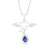 Pear-Shaped Lab-Created Blue and White Sapphire Loop Stethoscope with Wings Drop Pendant in Sterling Silver