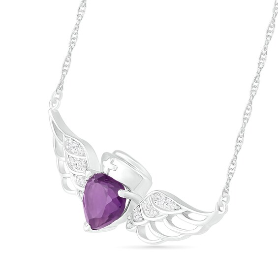 5.0mm Heart-Shaped Amethyst and Lab-Created White Sapphire Wings with Nurse Cap Necklace in Sterling Silver