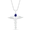 Thumbnail Image 0 of 4.0mm Lab-Created Blue and White Sapphire Caduceus Drop Pendant in Sterling Silver