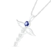 Thumbnail Image 1 of 4.0mm Lab-Created Blue and White Sapphire Caduceus Drop Pendant in Sterling Silver