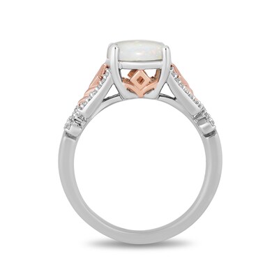 Enchanted Disney Elsa Oval Opal and 0.085 CT. T.W. Diamond Ring in Sterling Silver and 10K Rose Gold