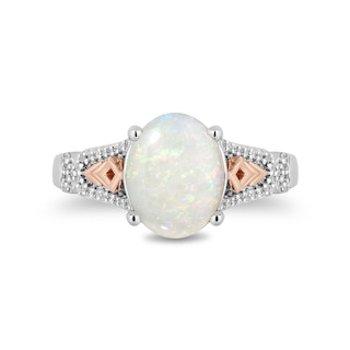 Enchanted Disney Elsa Oval Opal and 0.085 CT. T.W. Diamond Ring in Sterling Silver and 10K Rose Gold