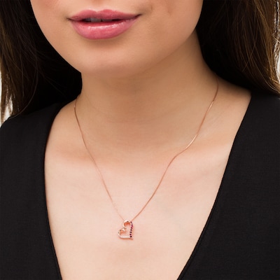 Ruby and Diamond Accent Tilted Loop Heart Outline Pendant in 10K Rose Gold