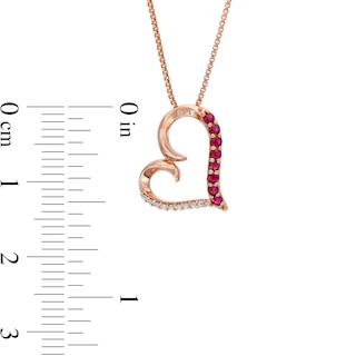 Ruby and Diamond Accent Tilted Loop Heart Outline Pendant in 10K Rose Gold