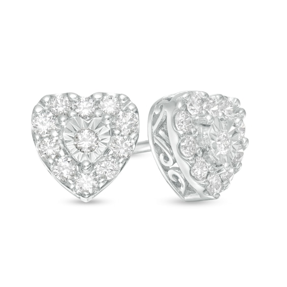 0.51 CT. T.W. Diamond Heart Stud Earrings in Sterling Silver