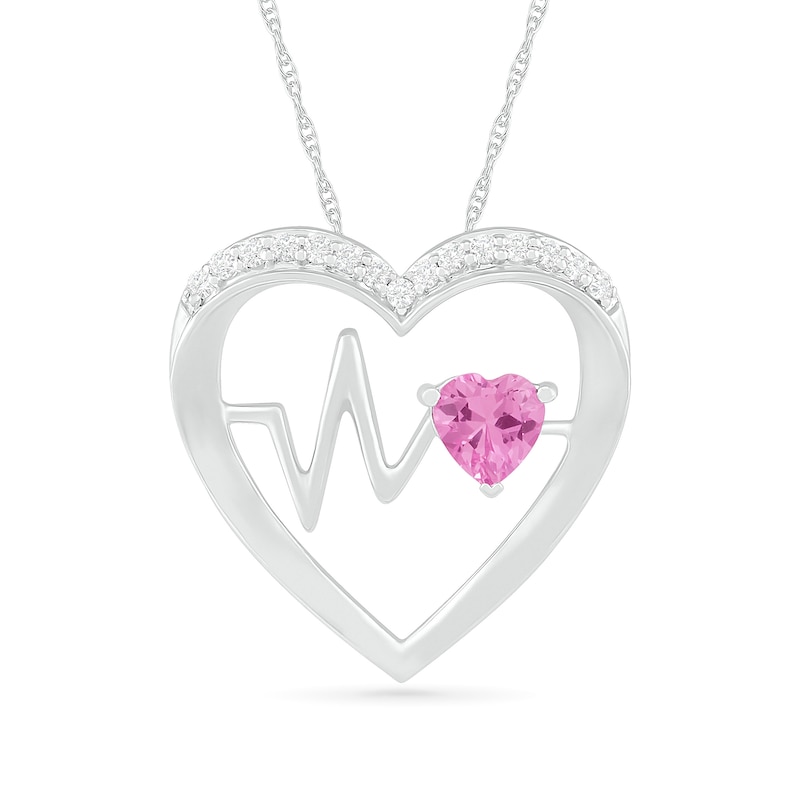 4.0mm Lab-Created Pink and White Sapphire Heartbeat Heart Pendant in Sterling Silver|Peoples Jewellers