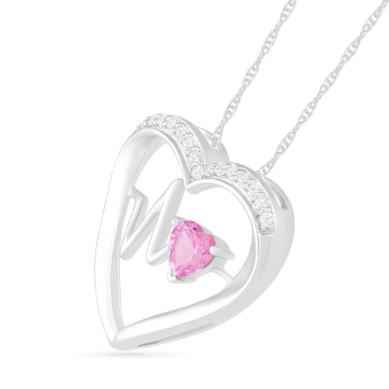 4.0mm Lab-Created Pink and White Sapphire Heartbeat Heart Pendant in Sterling Silver