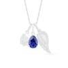 Pear-Shaped Lab-Created Blue and White Sapphire Wing and Nurse Cap Charm Pendant in Sterling Silver