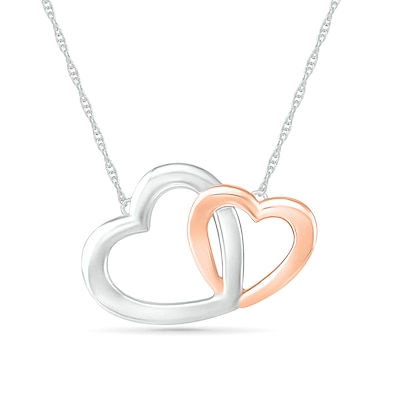 Interlocking Double Hearts Necklace in 10K Two-Tone Gold