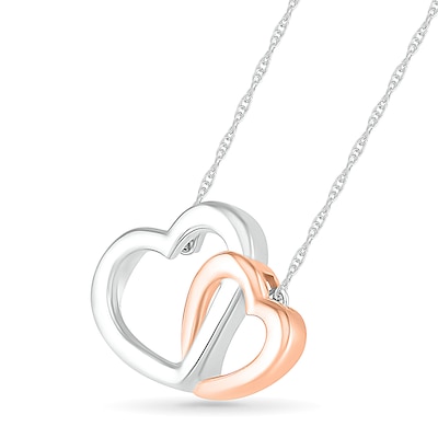 Interlocking Double Hearts Necklace in 10K Two-Tone Gold