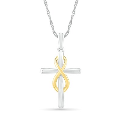 Infinity Wrap Cross Pendant in 10K Two-Tone Gold