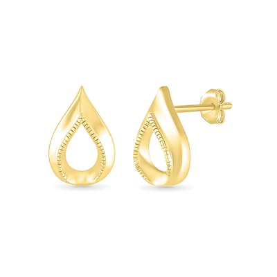 Textured Open Teardrop Earrings in 10K Gold