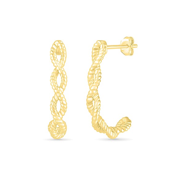 Rope-Textured Loose Braid J-Hoop Earrings in 10K Gold