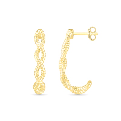 Rope-Textured Loose Braid J-Hoop Earrings in 10K Gold