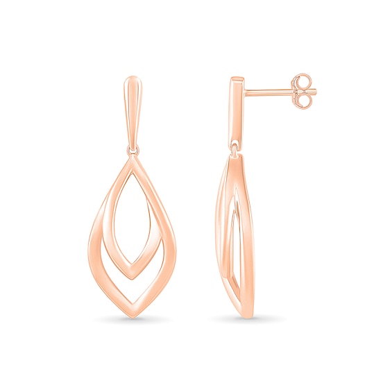 Double Loop Flower Petal Drop Earrings in 10K Rose Gold