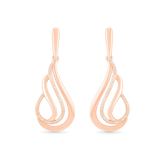 Textured Open Flame Drop Earrings in 10K Rose Gold