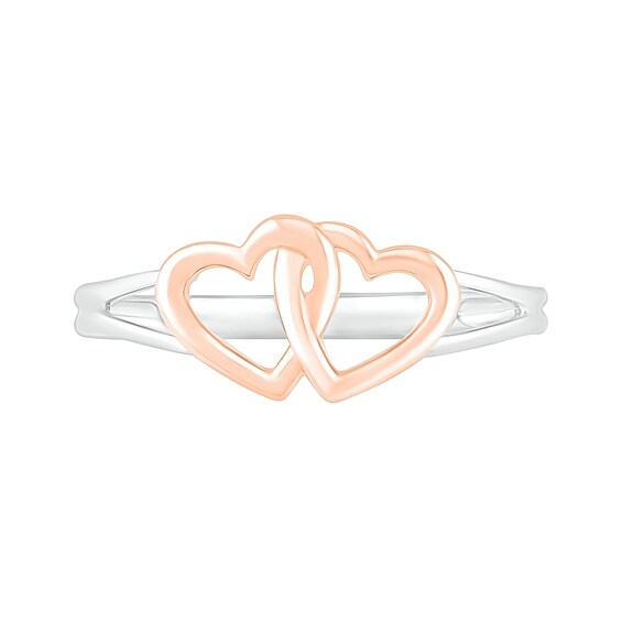 Interlocking Double Hearts Split Shank Ring in 10K Two-Tone Gold