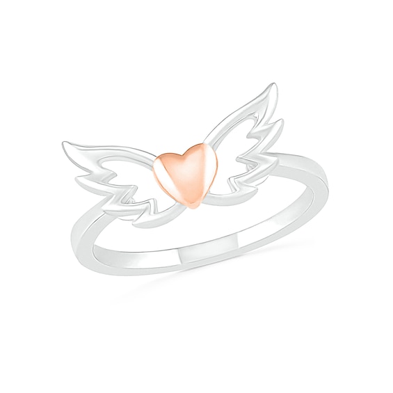 Open Wings with Heart Accent Ring in 10K Two-Tone Gold