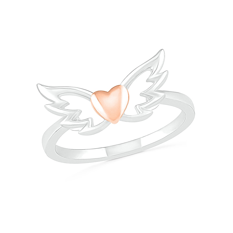 Open Wings with Heart Accent Ring in 10K Two-Tone Gold|Peoples Jewellers