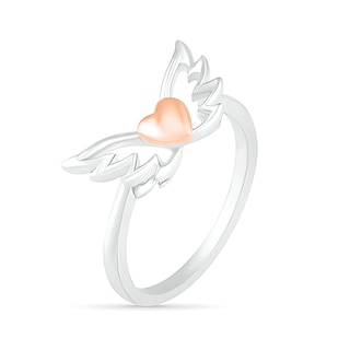 Open Wings with Heart Accent Ring in 10K Two-Tone Gold