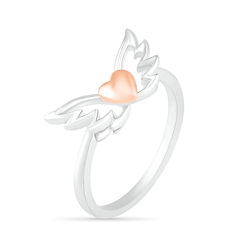 Open Wings with Heart Accent Ring in 10K Two-Tone Gold|Peoples Jewellers